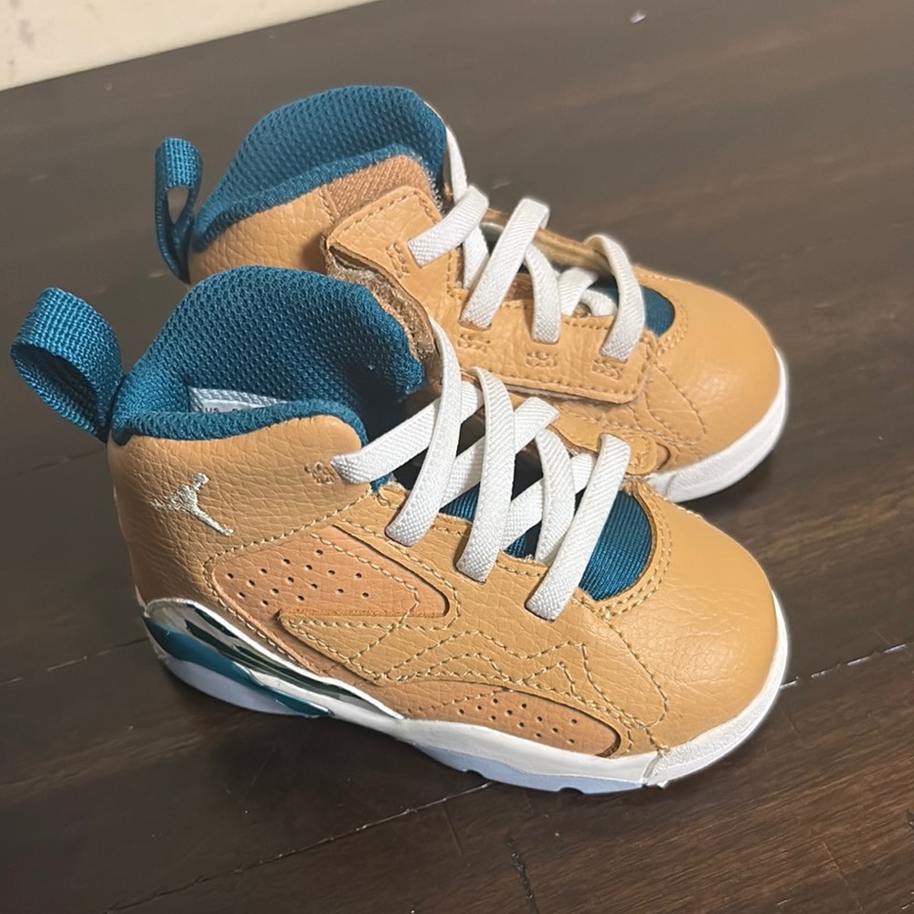 Jordan MVP Tan and Blue High-Top Sneakers with Suede Finish